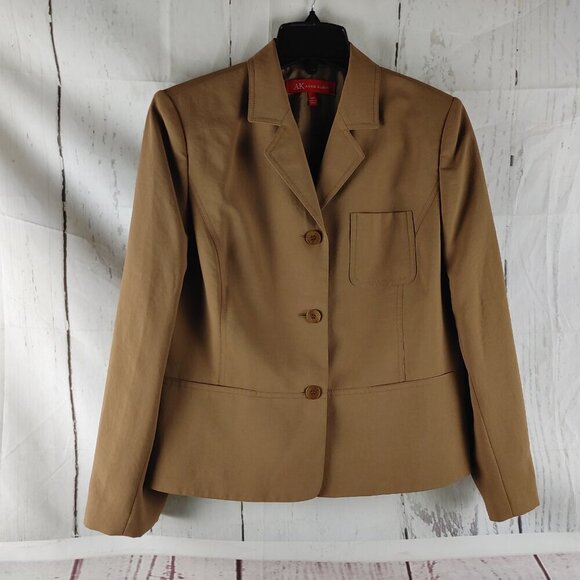AK Anne Klein Size 12P Desert Tan 3 Button Lined 2pc Pants Suit W/Pockets 34x29 - Picture 2 of 16